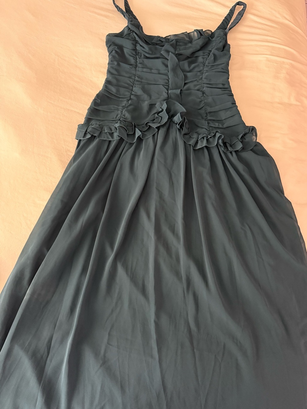 Women’s Dark Teal Ruffled Spaghetti-Strap Dress
